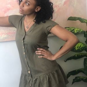 Army green button down mini dress